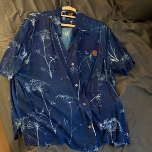 Loewe Navy Blue Floral Print Casual Button-Down Shirt